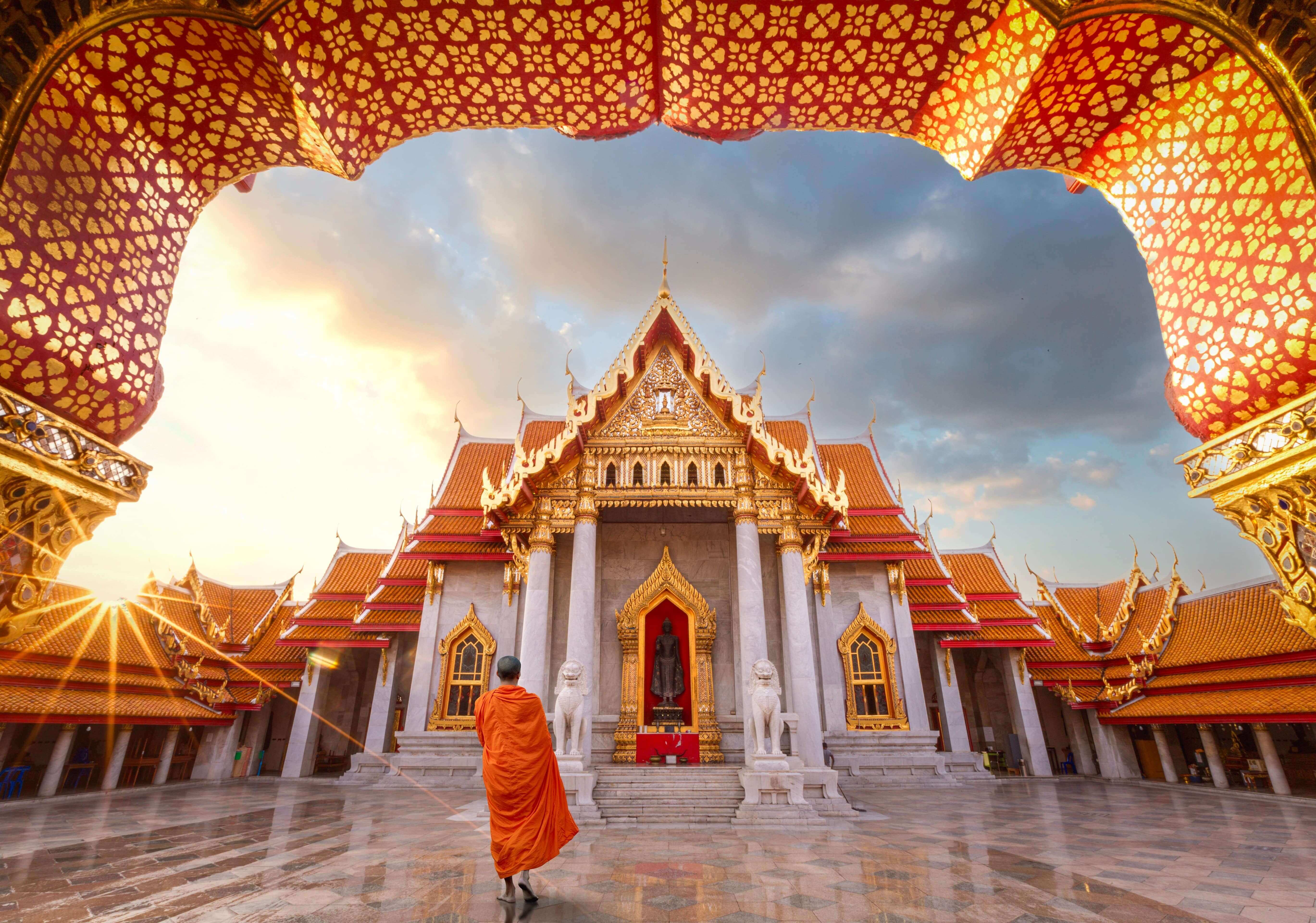 white marble temple in Bangkok city in Grand palace area, Dusit, Bangkok, Thailand, Asia